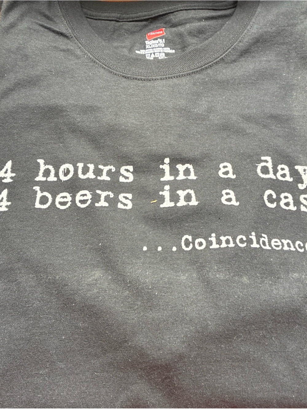 Hanes Black Short-Sleeve Tee with White Typewriter Text Graphic